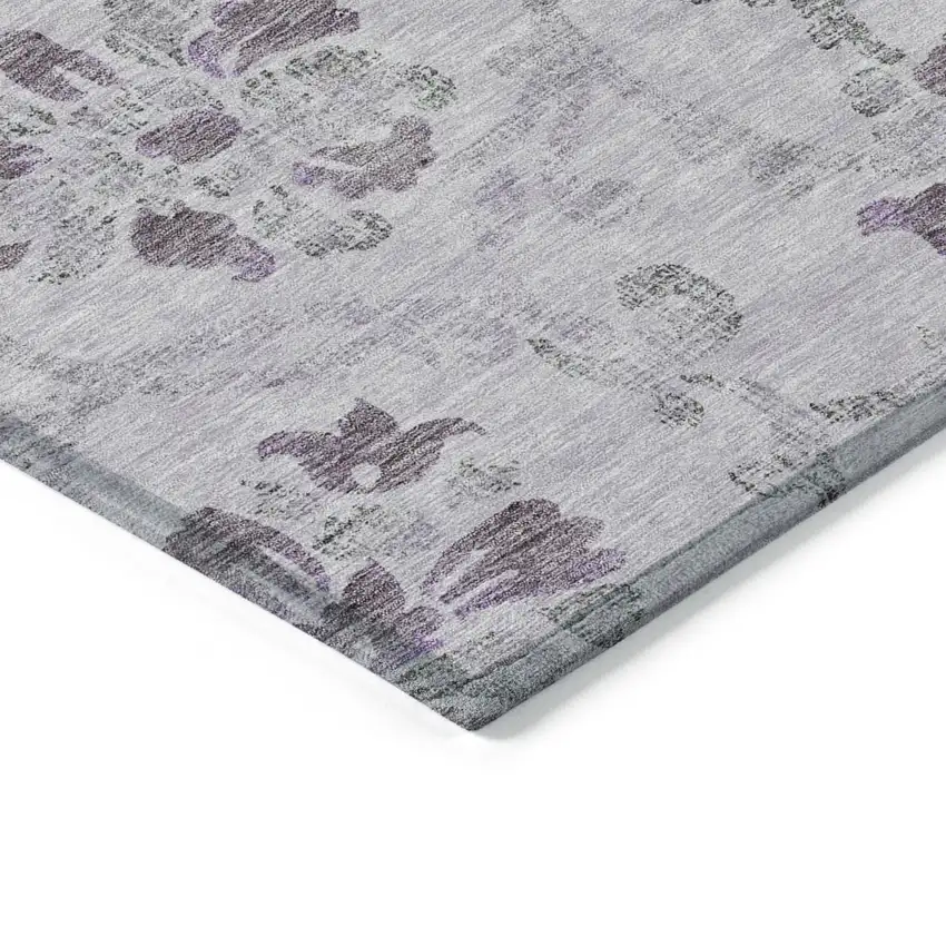 Lavender Purple And Gray Floral Washable Indoor Outdoor Area Rug Photo 3