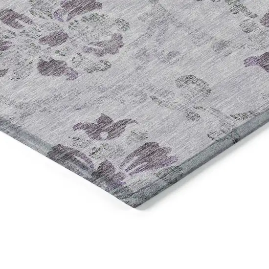 Lavender Purple And Gray Floral Washable Indoor Outdoor Area Rug Photo 3