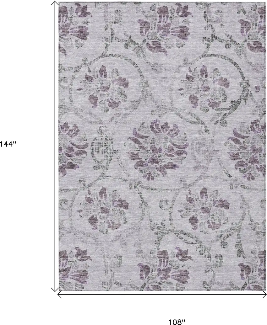 Lavender Purple And Gray Floral Washable Indoor Outdoor Area Rug Photo 3