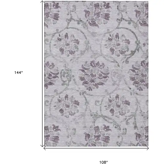 Lavender Purple And Gray Floral Washable Indoor Outdoor Area Rug Photo 3