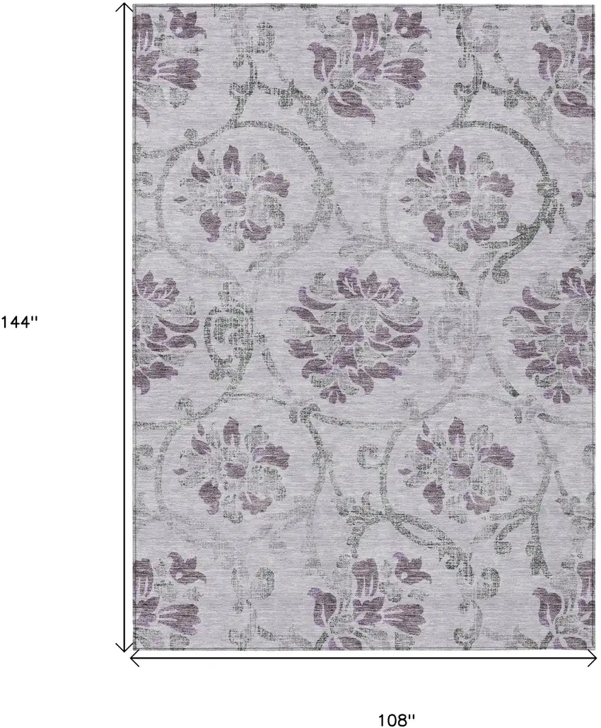 Lavender Purple And Gray Floral Washable Indoor Outdoor Area Rug Photo 3