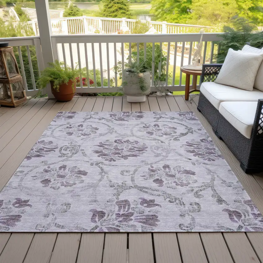 Lavender Purple And Gray Floral Washable Indoor Outdoor Area Rug Photo 6