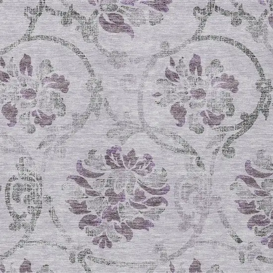 Lavender Purple And Gray Floral Washable Indoor Outdoor Area Rug Photo 4