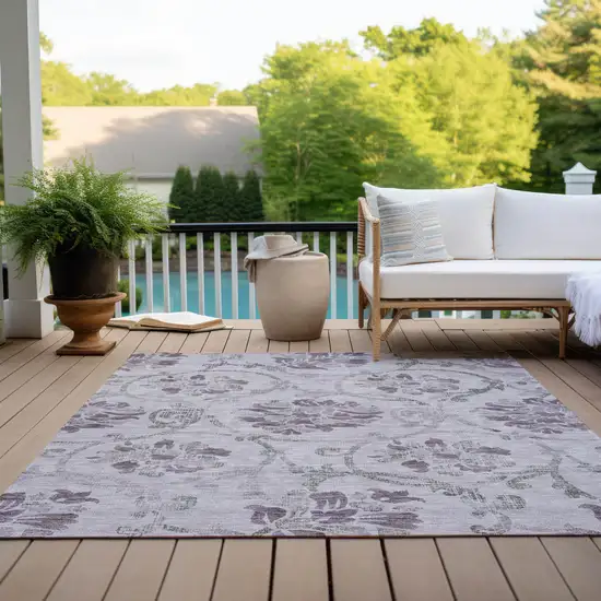 Lavender Purple And Gray Floral Washable Indoor Outdoor Area Rug Photo 9