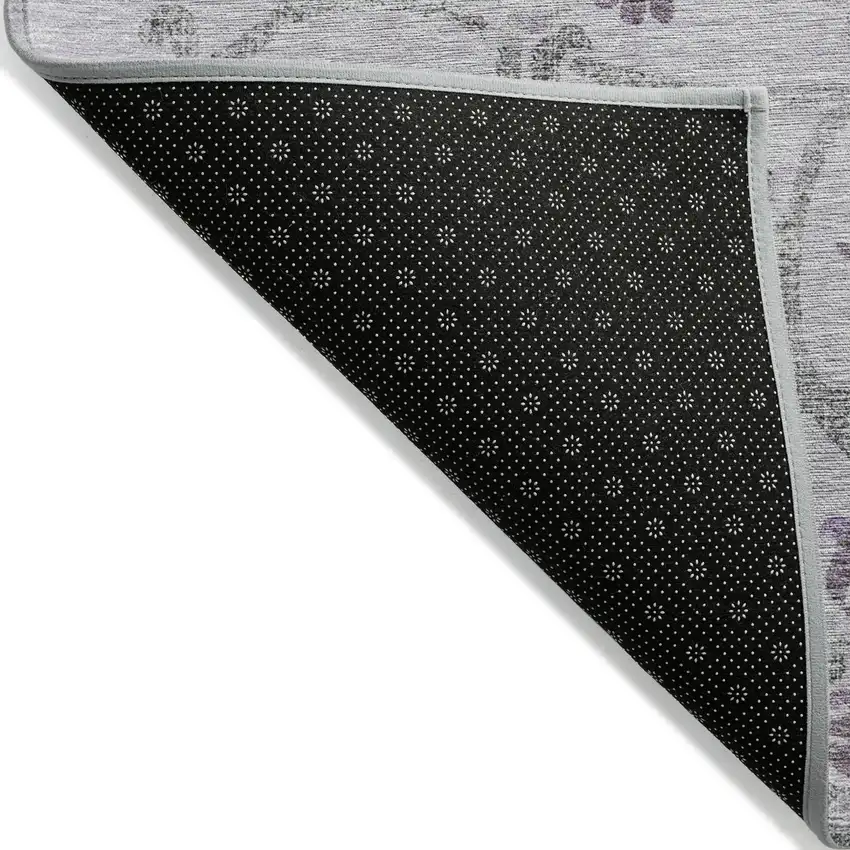 Lavender Purple And Gray Floral Washable Indoor Outdoor Area Rug Photo 2