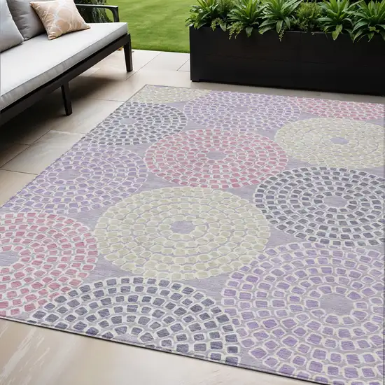 Lavender Purple And Gray Geometric Washable Indoor Outdoor Area Rug Photo 1