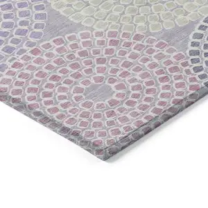Photo of Lavender Purple And Gray Geometric Washable Indoor Outdoor Area Rug