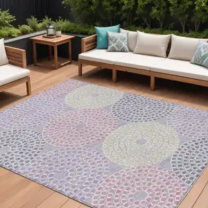 Photo of Lavender Purple And Gray Geometric Washable Indoor Outdoor Area Rug