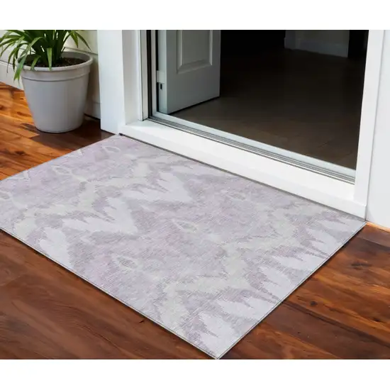 Lavender Purple And Gray Ikat Washable Indoor Outdoor Area Rug Photo 1