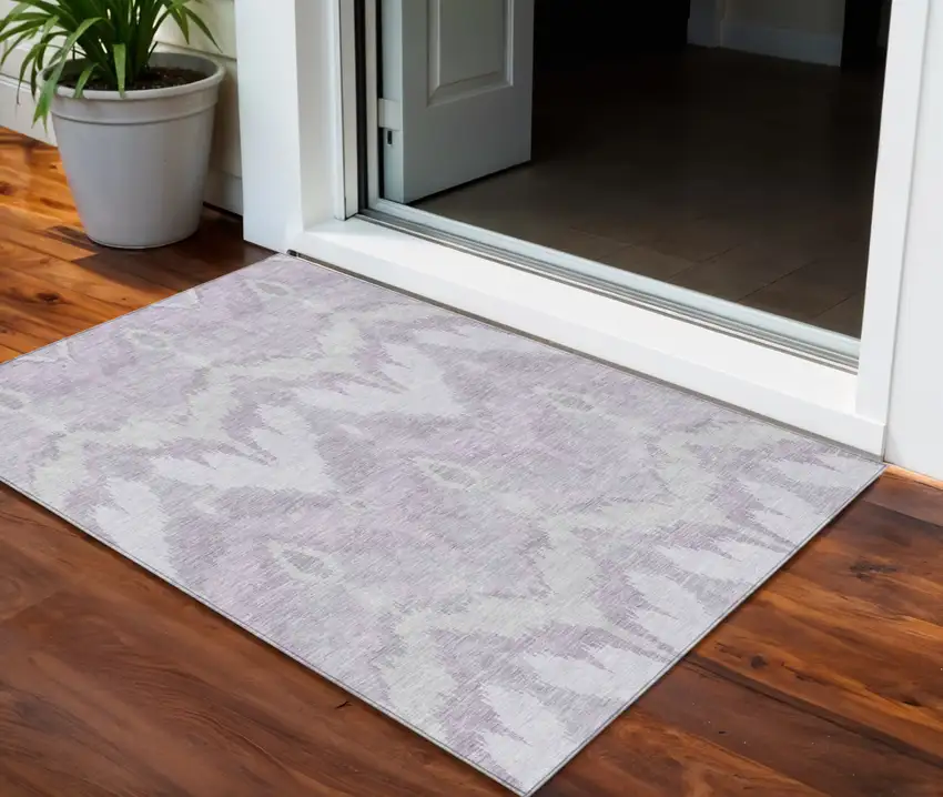 Lavender Purple And Gray Ikat Washable Indoor Outdoor Area Rug Photo 1