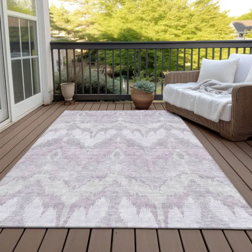 Lavender Purple And Gray Ikat Washable Indoor Outdoor Area Rug Photo 7