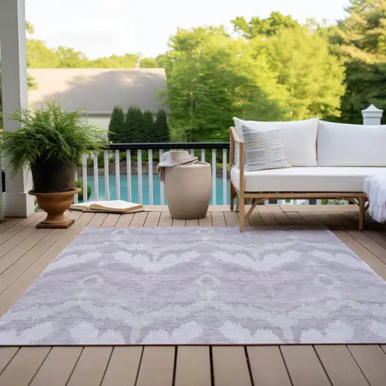 Lavender Purple And Gray Ikat Washable Indoor Outdoor Area Rug Photo 9