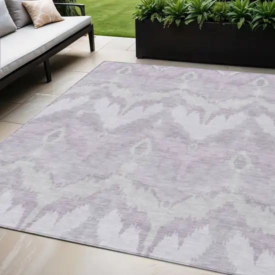 Lavender Purple And Gray Ikat Washable Indoor Outdoor Area Rug Photo 1