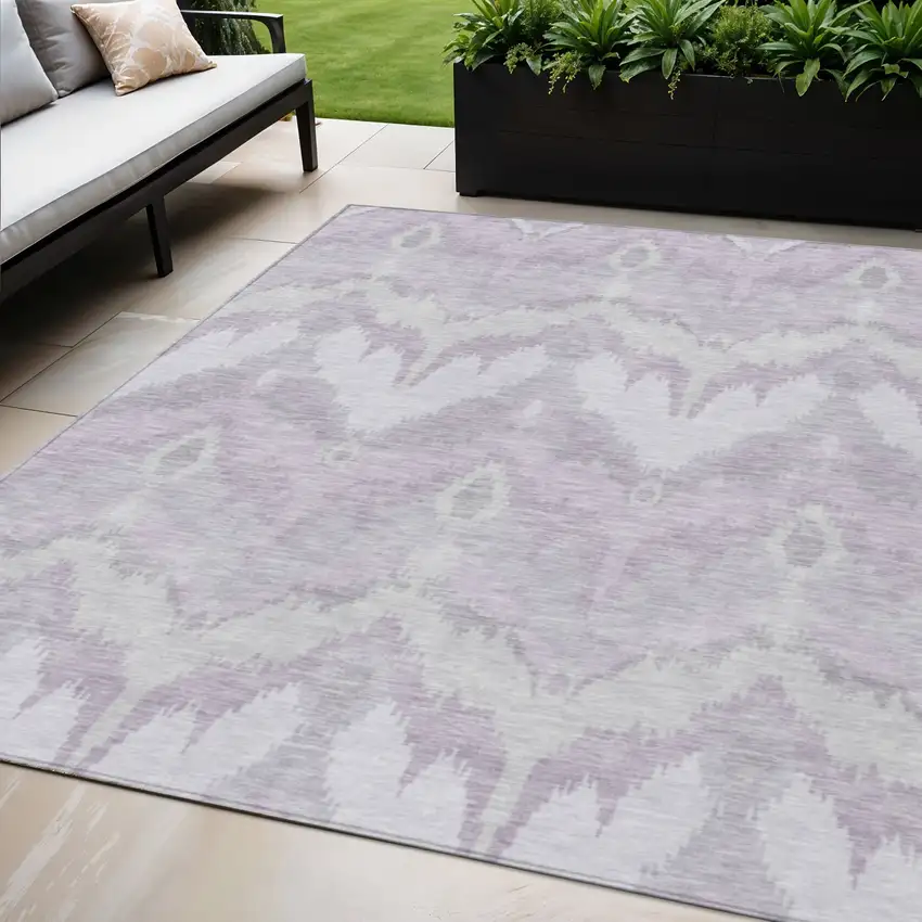Lavender Purple And Gray Ikat Washable Indoor Outdoor Area Rug Photo 1