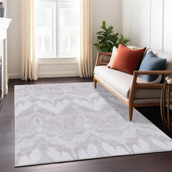 Lavender Purple And Gray Ikat Washable Indoor Outdoor Area Rug Photo 8