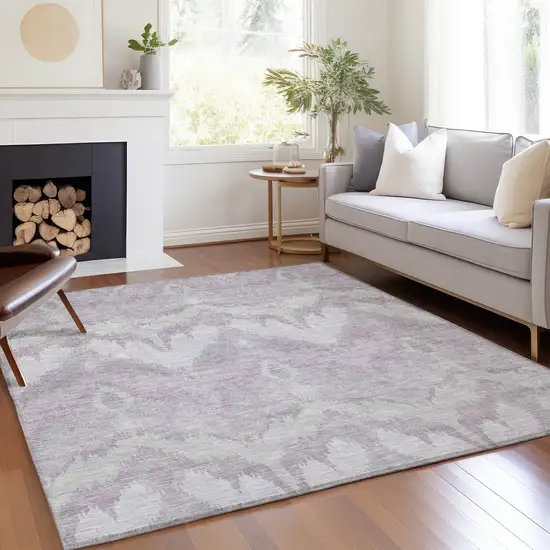 Lavender Purple And Gray Ikat Washable Indoor Outdoor Area Rug Photo 7