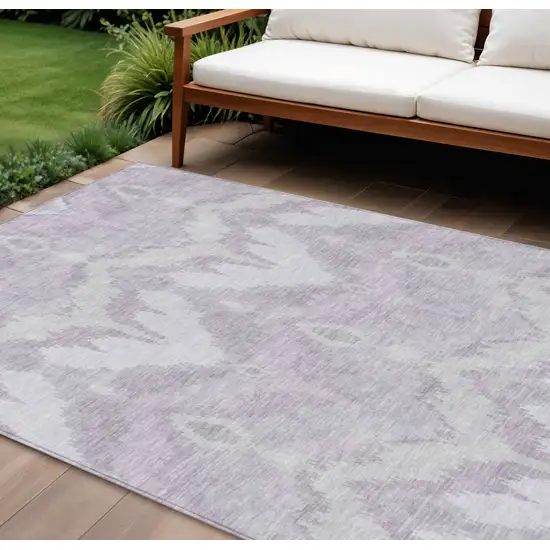 Lavender Purple And Gray Ikat Washable Indoor Outdoor Area Rug Photo 1