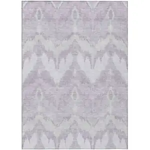Photo of Lavender Purple And Gray Ikat Washable Indoor Outdoor Area Rug