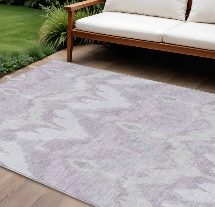 Lavender Purple And Gray Ikat Washable Indoor Outdoor Area Rug Photo 1