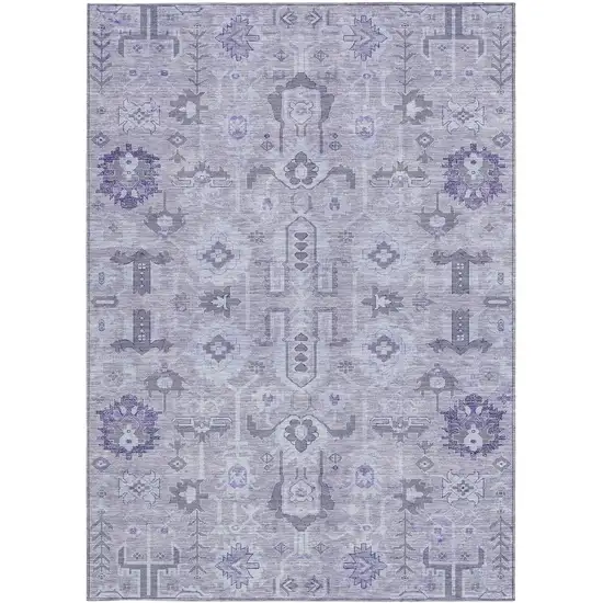Lavender Purple And Gray Oriental Washable Indoor Outdoor Area Rug Photo 4