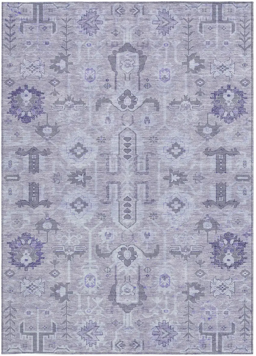Lavender Purple And Gray Oriental Washable Indoor Outdoor Area Rug Photo 4