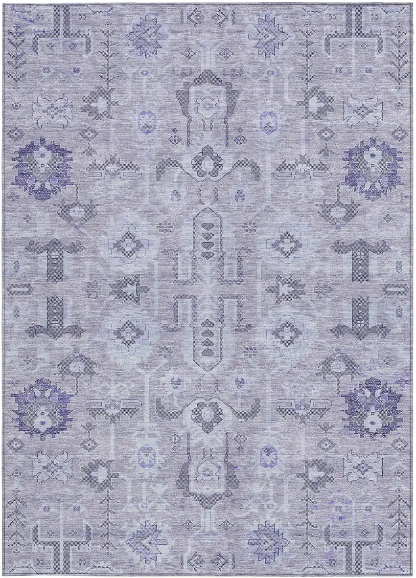 Lavender Purple And Gray Oriental Washable Indoor Outdoor Area Rug Photo 4