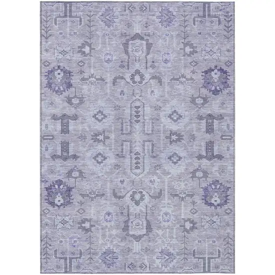Lavender Purple And Gray Oriental Washable Indoor Outdoor Area Rug Photo 1