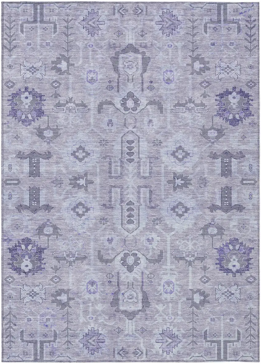 Lavender Purple And Gray Oriental Washable Indoor Outdoor Area Rug Photo 1