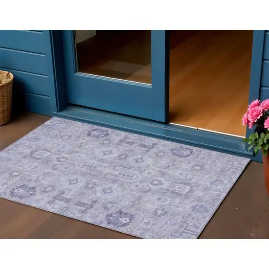 Lavender Purple And Gray Oriental Washable Indoor Outdoor Area Rug Photo 1