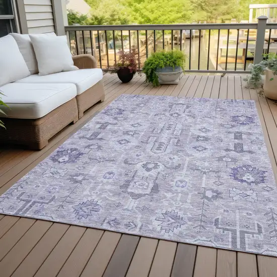 Lavender Purple And Gray Oriental Washable Indoor Outdoor Area Rug Photo 5