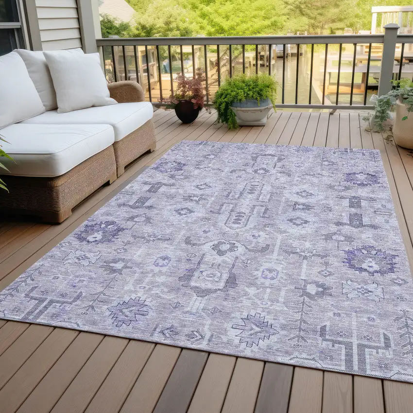 Lavender Purple And Gray Oriental Washable Indoor Outdoor Area Rug Photo 5