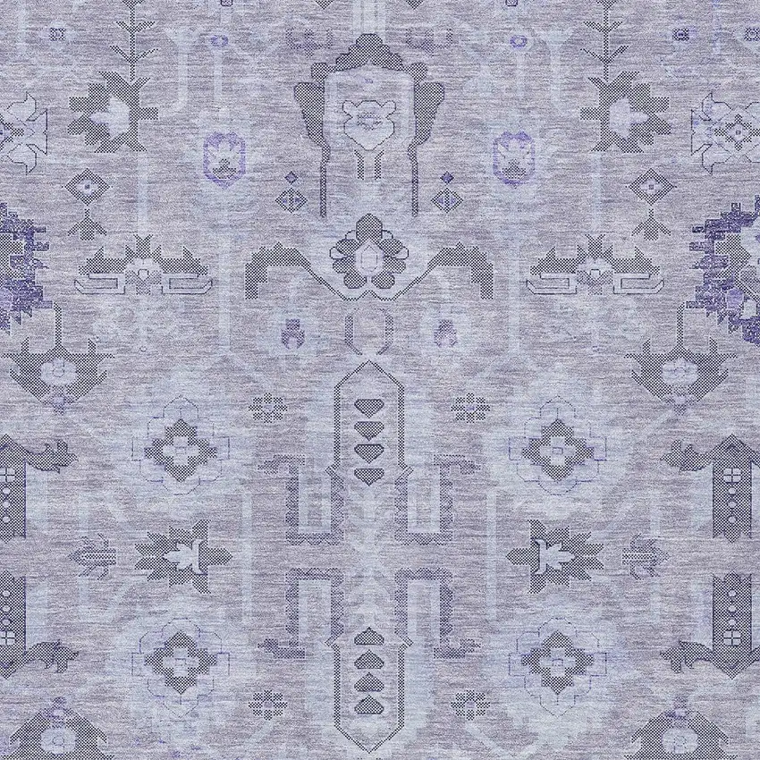 Lavender Purple And Gray Oriental Washable Indoor Outdoor Area Rug Photo 3