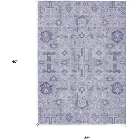 Lavender Purple And Gray Oriental Washable Indoor Outdoor Area Rug Photo 9
