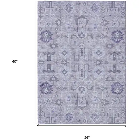Lavender Purple And Gray Oriental Washable Indoor Outdoor Area Rug Photo 9