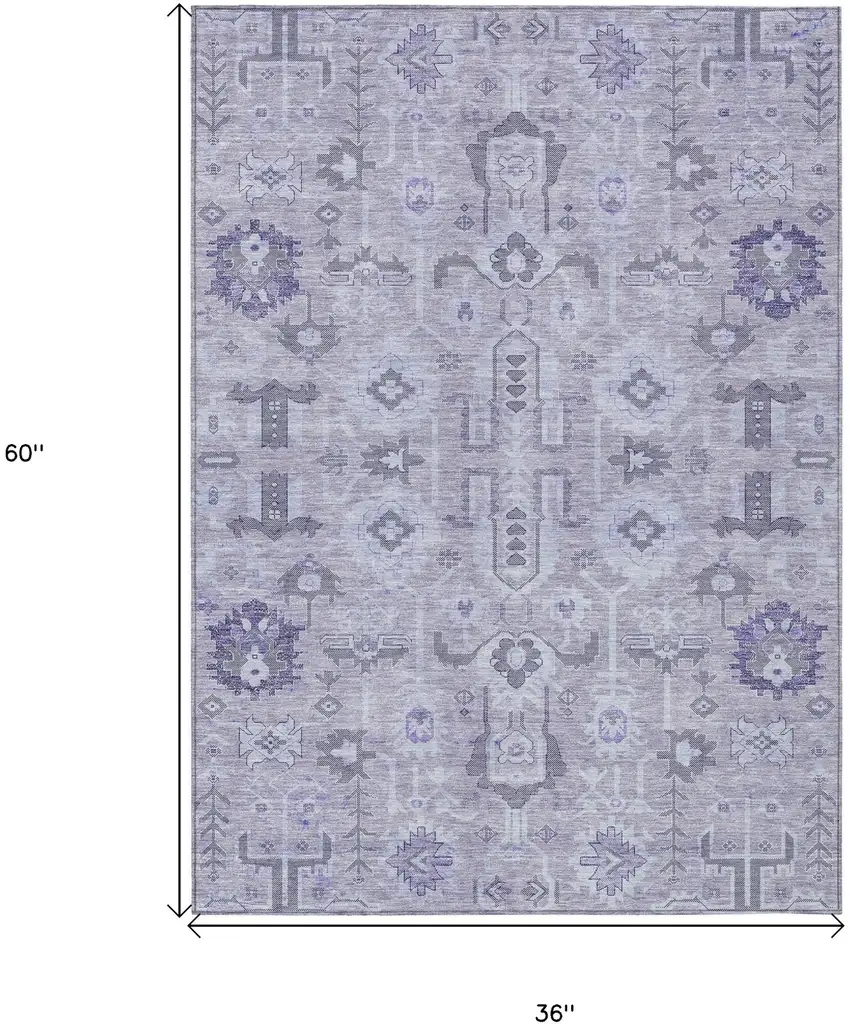 Lavender Purple And Gray Oriental Washable Indoor Outdoor Area Rug Photo 9