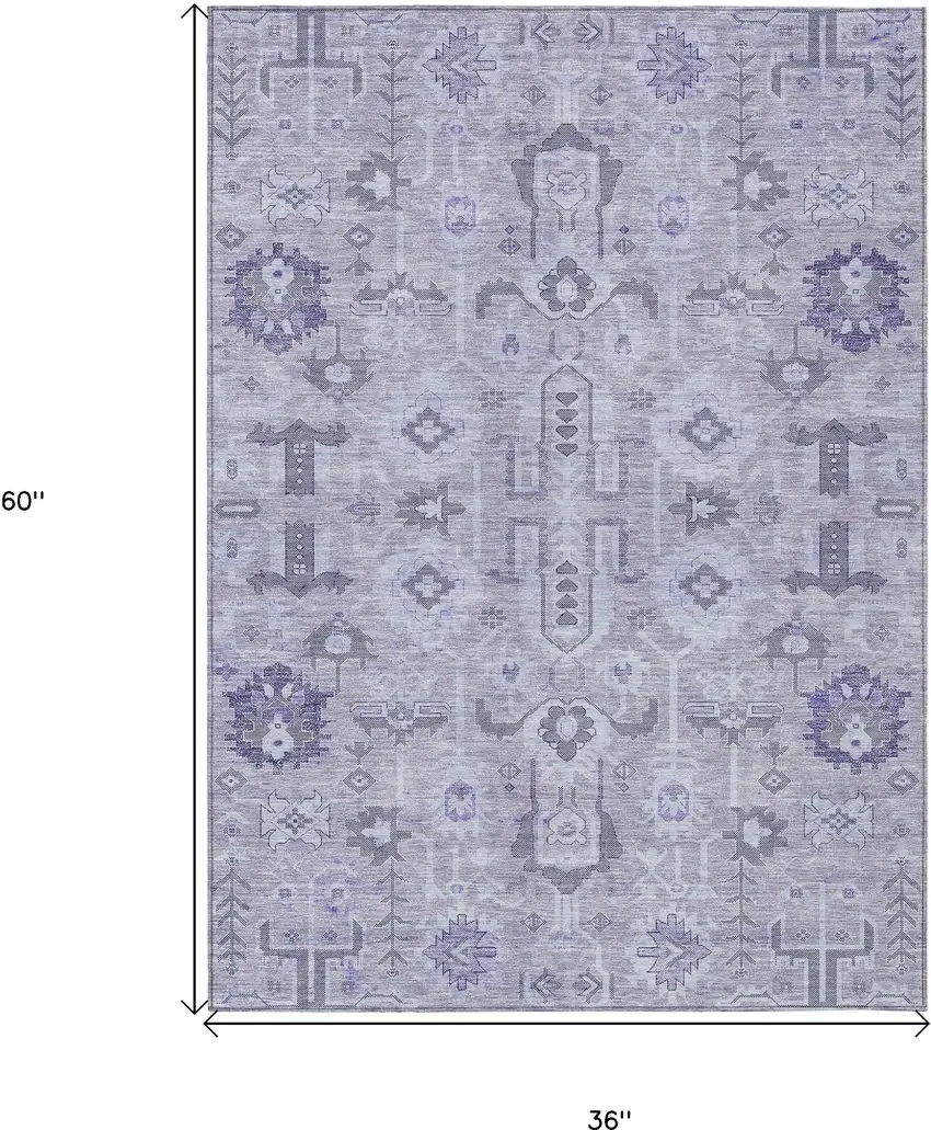Lavender Purple And Gray Oriental Washable Indoor Outdoor Area Rug Photo 9