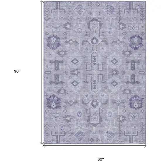 Lavender Purple And Gray Oriental Washable Indoor Outdoor Area Rug Photo 3