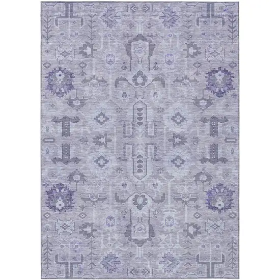 Lavender Purple And Gray Oriental Washable Indoor Outdoor Area Rug Photo 1