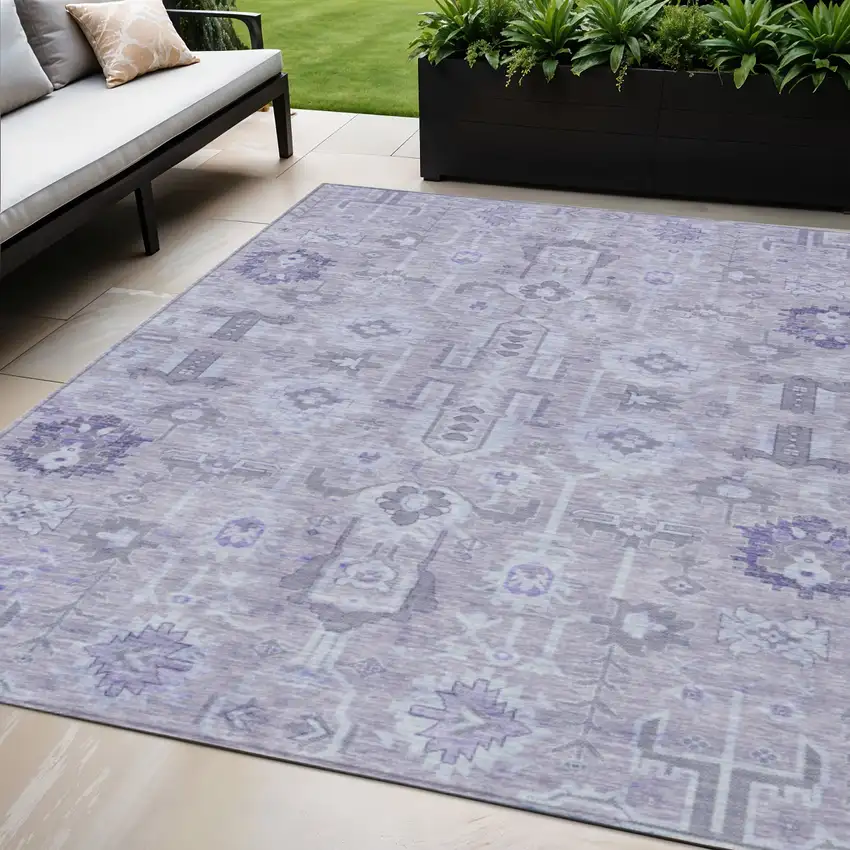 Lavender Purple And Gray Oriental Washable Indoor Outdoor Area Rug Photo 1