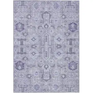 Photo of Lavender Purple And Gray Oriental Washable Indoor Outdoor Area Rug