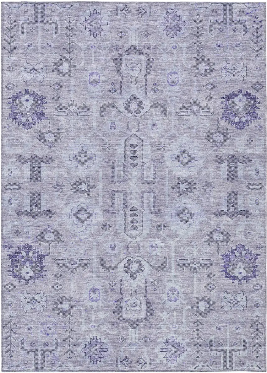 Lavender Purple And Gray Oriental Washable Indoor Outdoor Area Rug Photo 1
