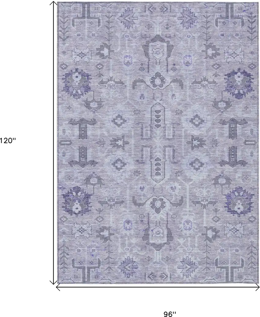 Lavender Purple And Gray Oriental Washable Indoor Outdoor Area Rug Photo 9