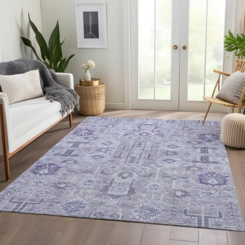 Lavender Purple And Gray Oriental Washable Indoor Outdoor Area Rug Photo 6