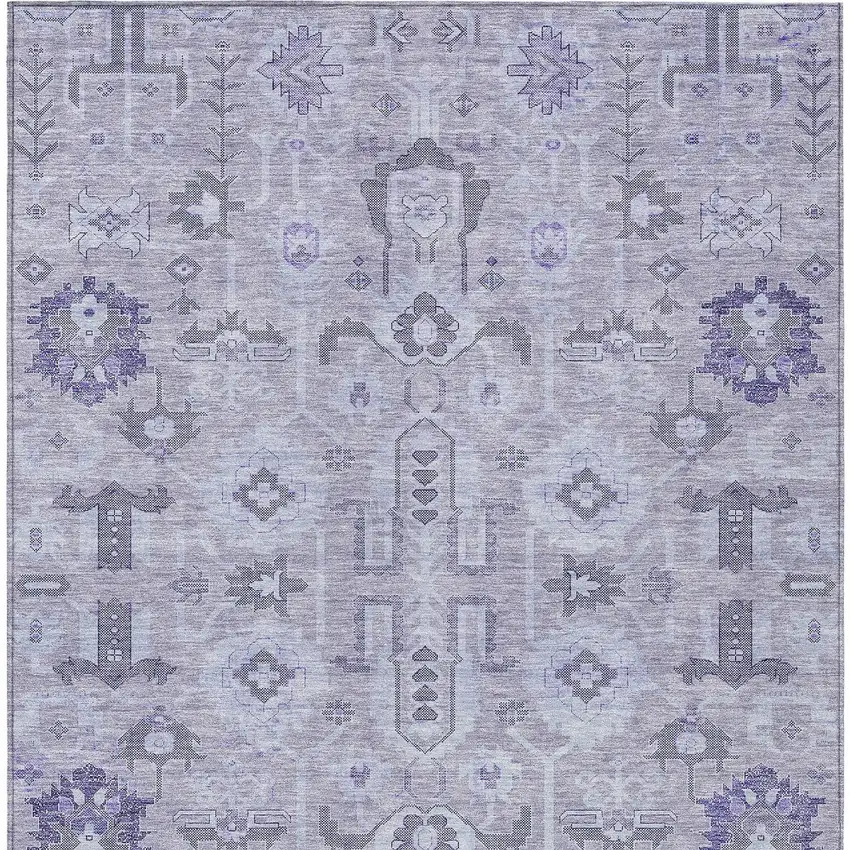 Lavender Purple And Gray Oriental Washable Indoor Outdoor Area Rug Photo 4