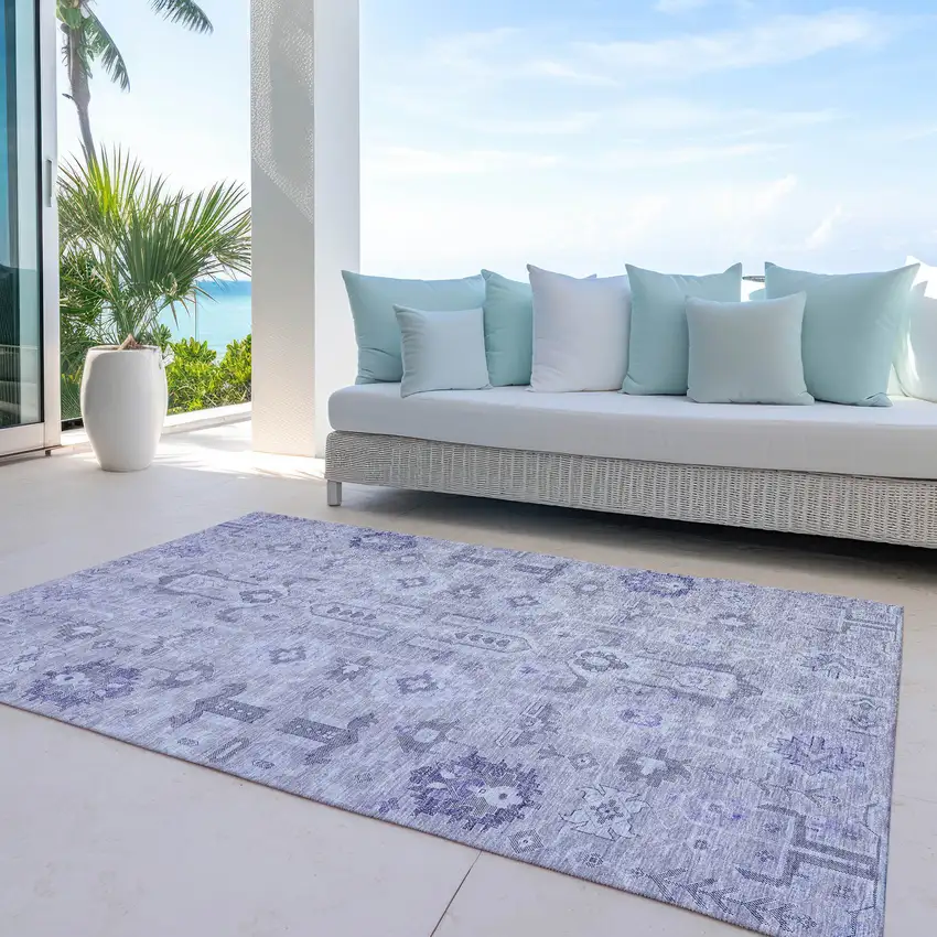 Lavender Purple And Gray Oriental Washable Indoor Outdoor Area Rug Photo 8
