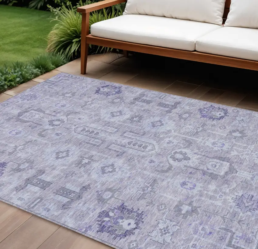 Lavender Purple And Gray Oriental Washable Indoor Outdoor Area Rug Photo 1