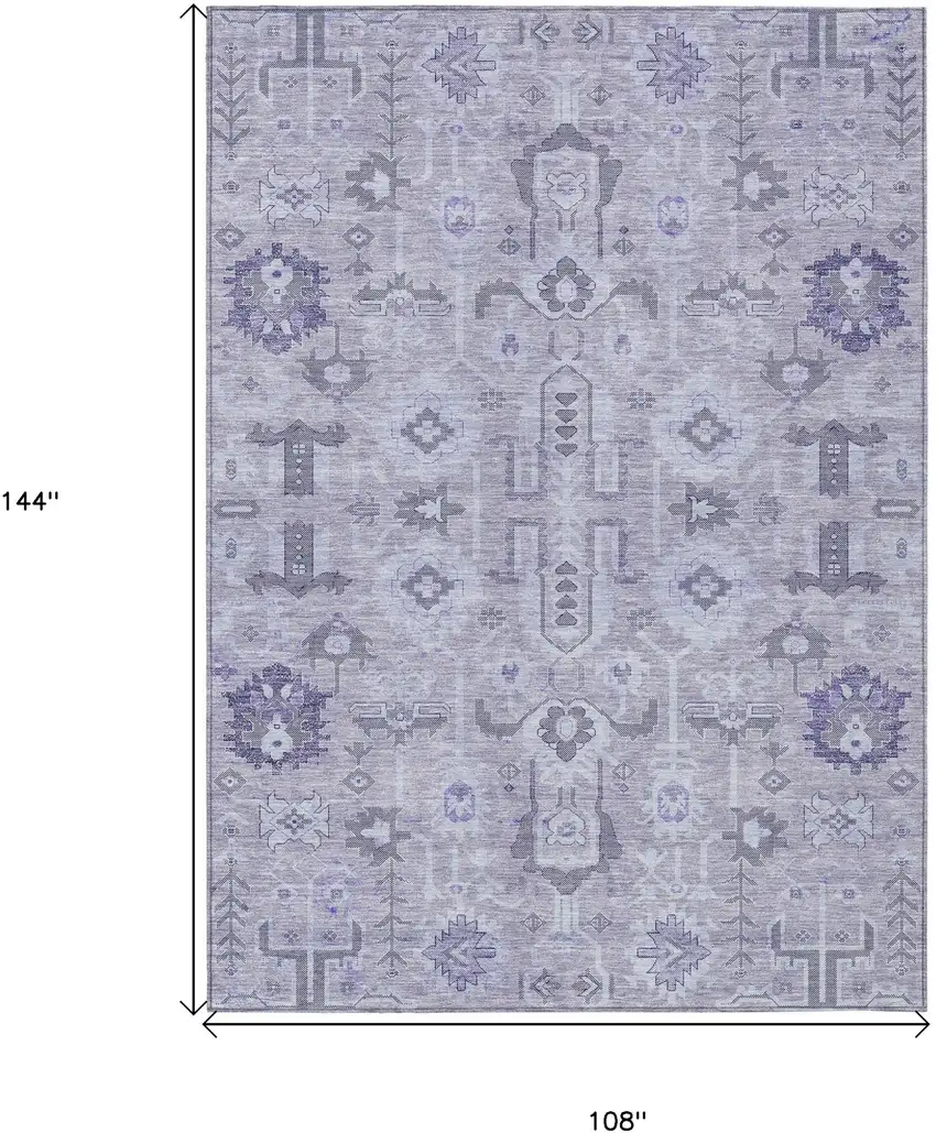 Lavender Purple And Gray Oriental Washable Indoor Outdoor Area Rug Photo 9
