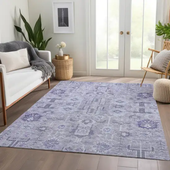 Lavender Purple And Gray Oriental Washable Indoor Outdoor Area Rug Photo 5