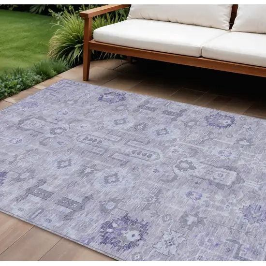 Lavender Purple And Gray Oriental Washable Indoor Outdoor Area Rug Photo 1