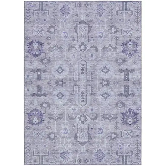 Lavender Purple And Gray Oriental Washable Indoor Outdoor Area Rug Photo 3